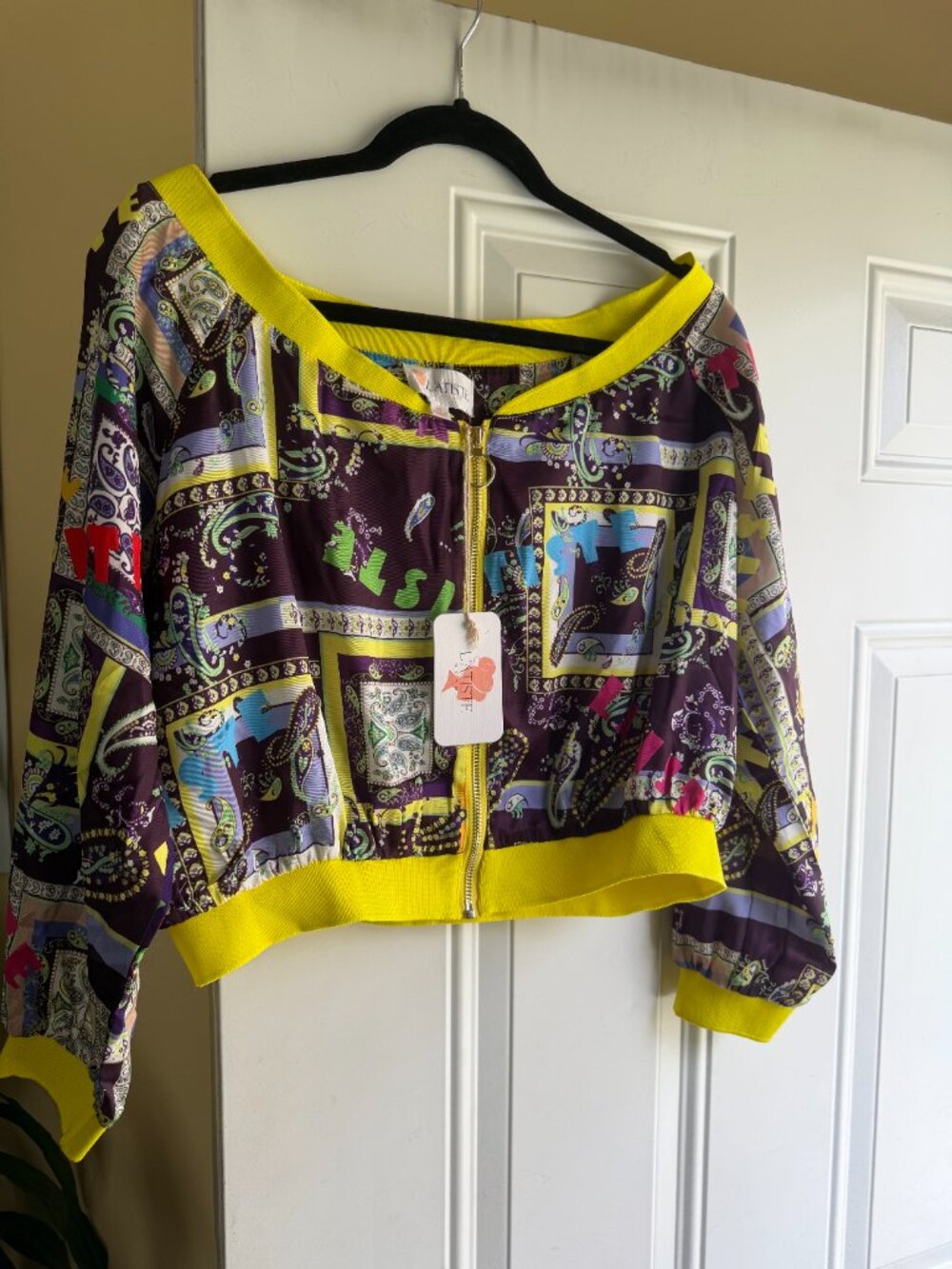 Scarf Print Off The Shoulder 2-Piece Bomber & Pants Set - Picture 4 of 4